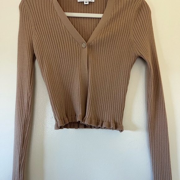 Tan Ribbed Cardigan Sweater - Picture 1 of 4